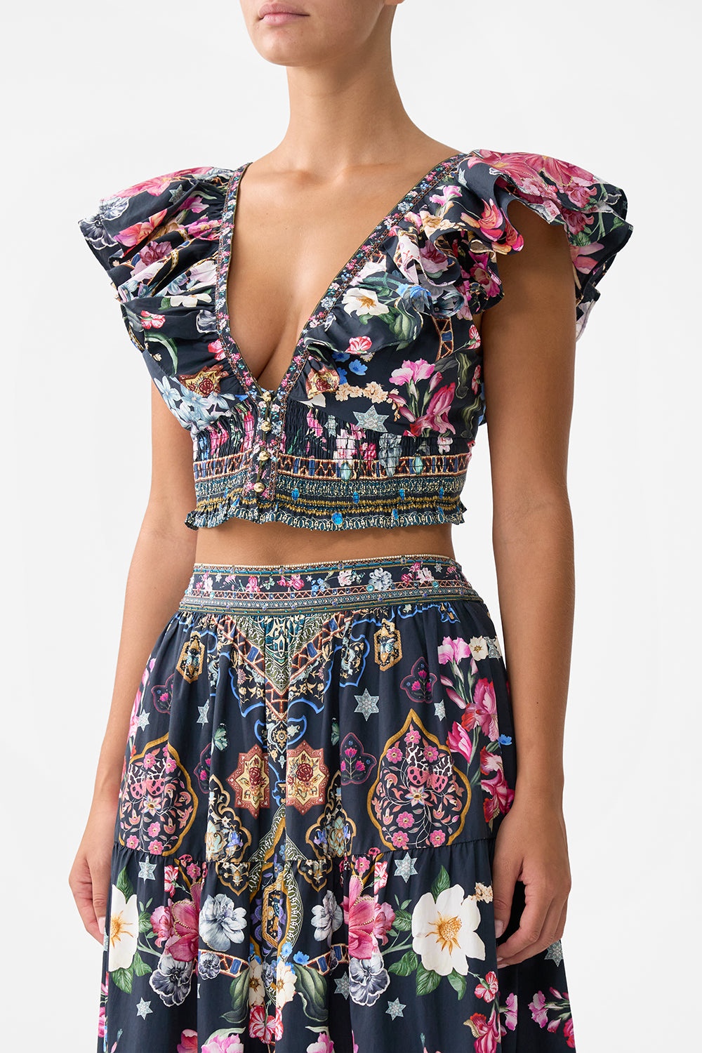 DEEP V FRILL SHORT SLEEVE TOP - 5