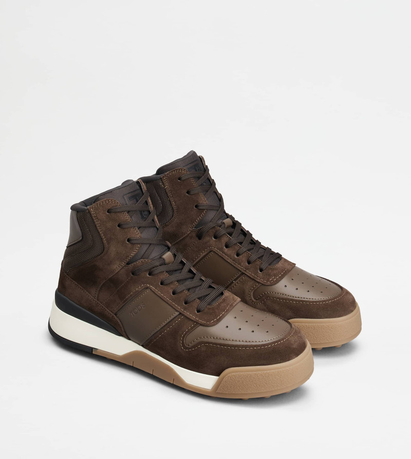 TOD'S HI-TOP SNEAKERS IN SUEDE AND SMOOTH LEATHER - BROWN 4