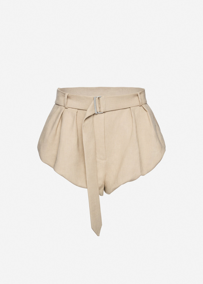 Flared linen shorts in beige 1