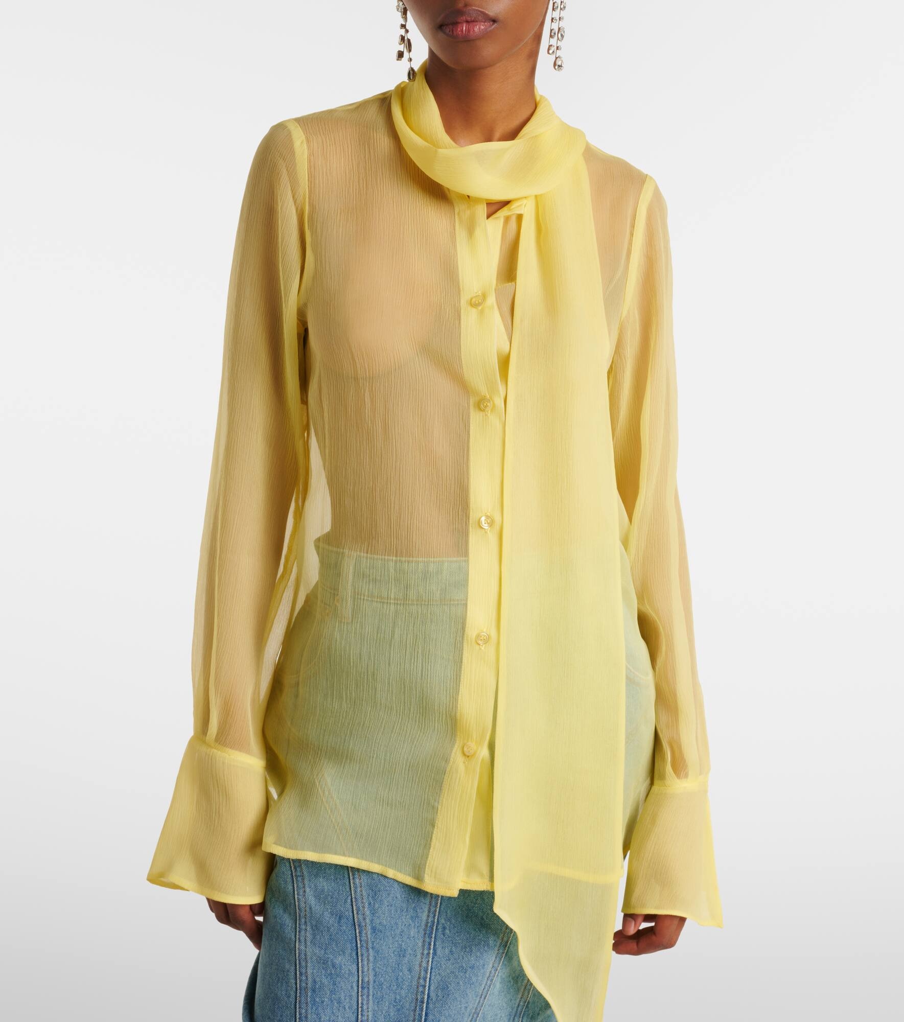 Sheer tie-neck silk chiffon blouse - 6