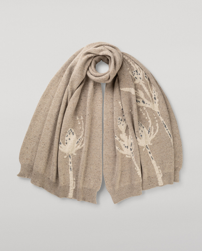 Wild Thistle Intarsia Natural Cashmere Wrap 1