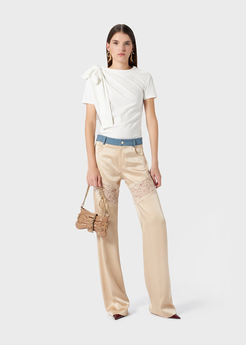 Blumarine SATIN PANTS WITH DENIM AND LACE INSERTS outlook