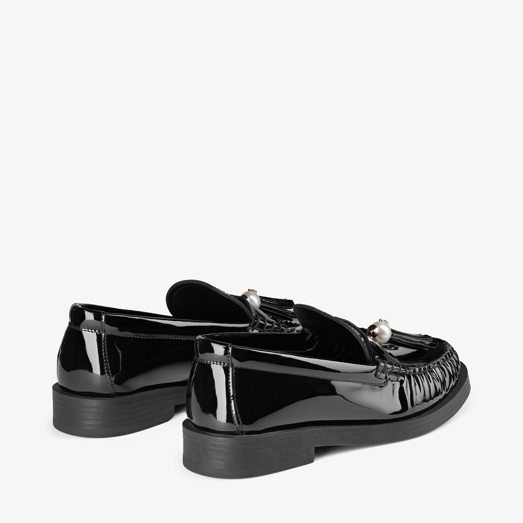 Addie/Pearl
Black Patent Leather Flat Loafers with Pearl Tassel - 5