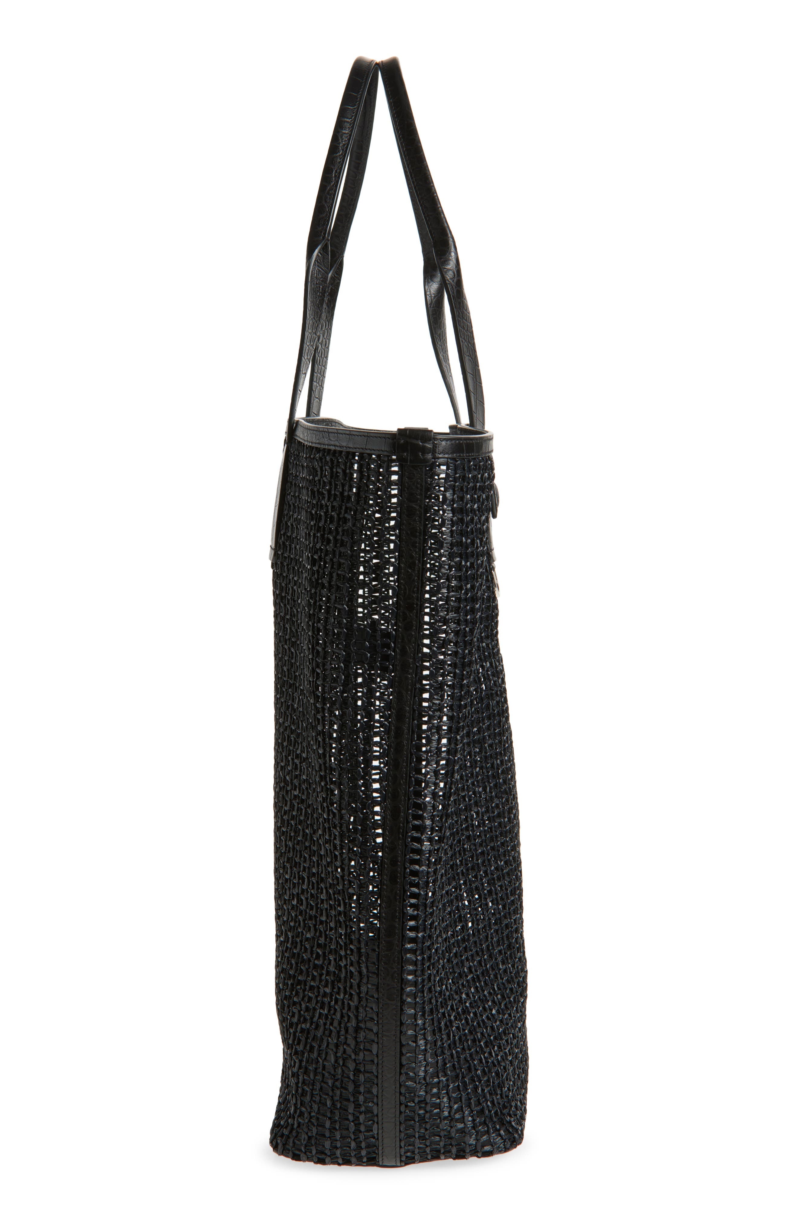 Dolce&Gabbana Adamo Woven Mesh & Leather Shopper in Black/Black at Nordstrom - 5