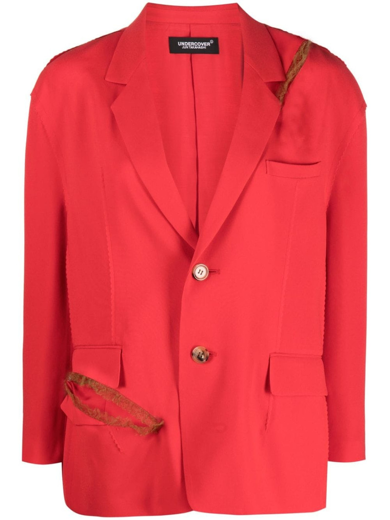 boxy distressed tulle-trim blazer 1