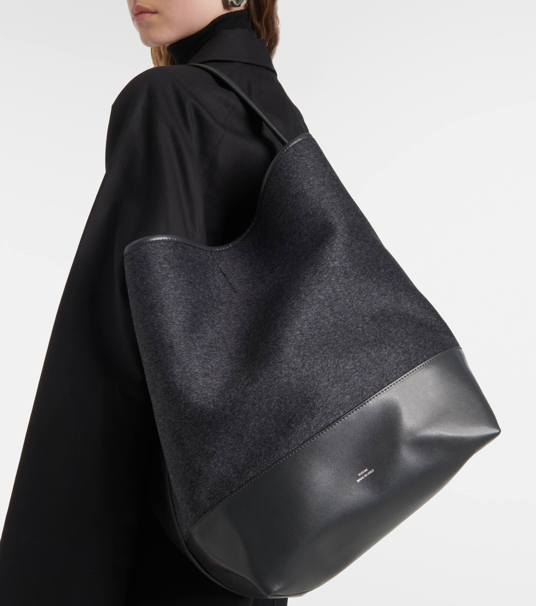 Leather-trimmed wool doublé tote bag - 2