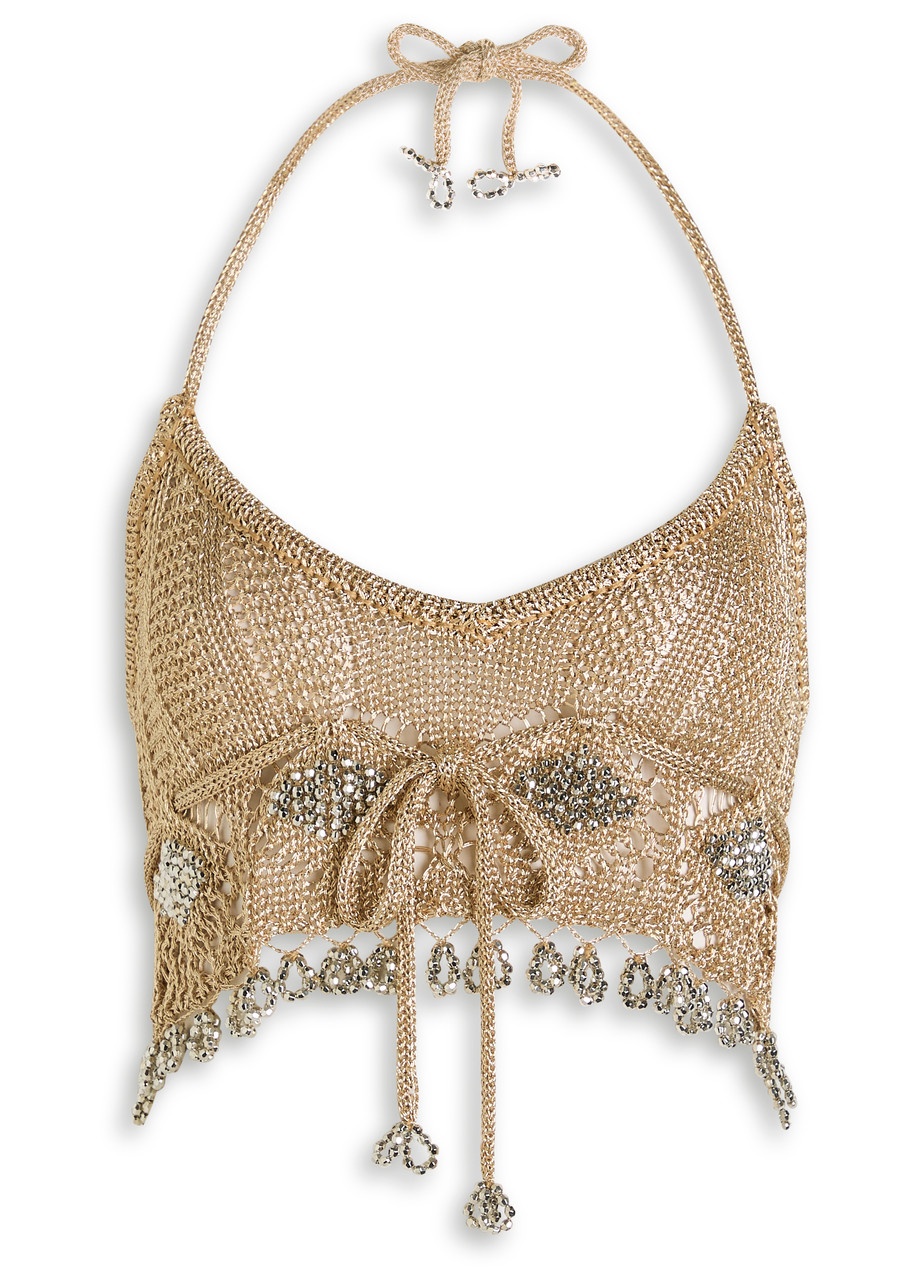 Rabanne Bead-embellished Metallic Crochet Crop top - 1