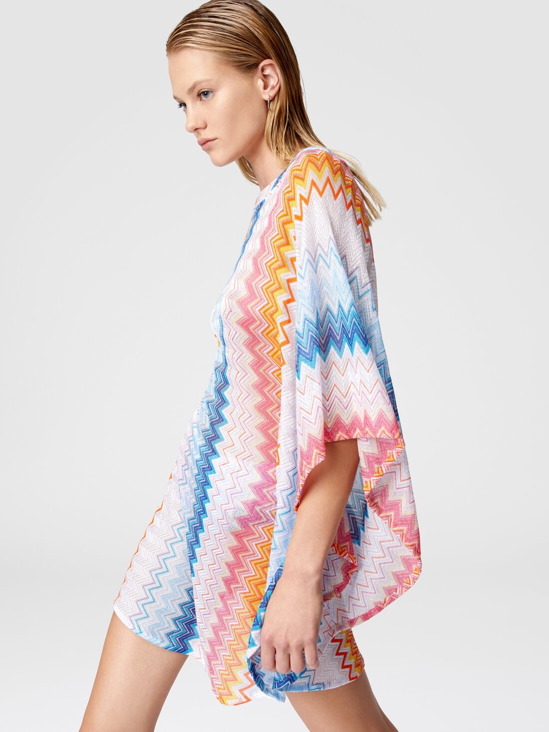 Short kaftan in zig zag lamé viscose blend with batwing sleeves - 5
