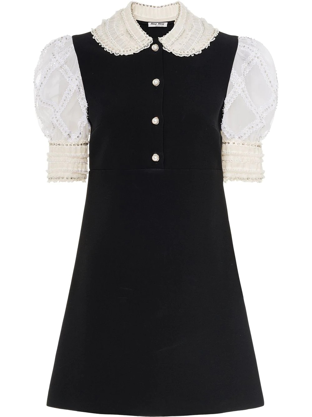 puff-sleeve embellished cady dress - 1