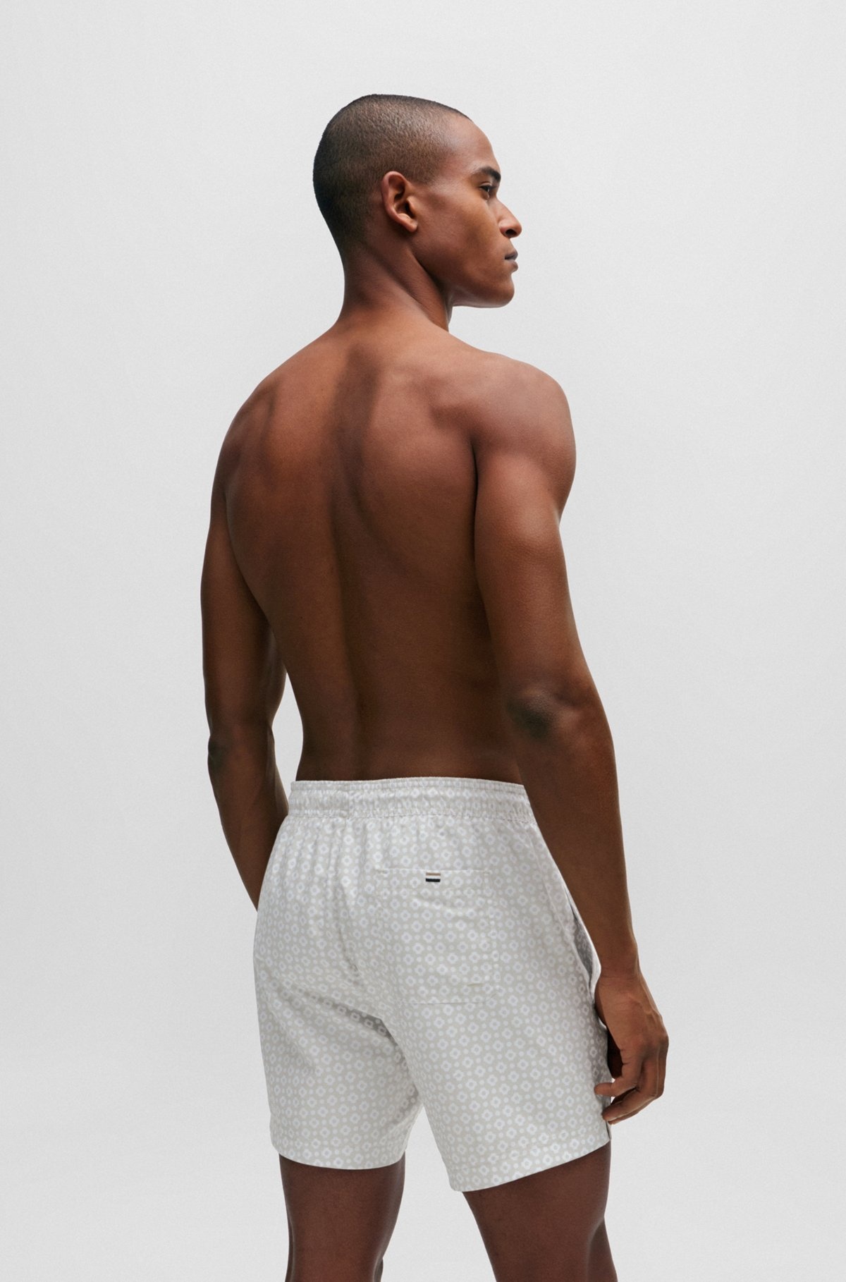 MICRO-PRINT QUICK-DRYING SWIM SHORTS WITH LOGO DETAIL - 4