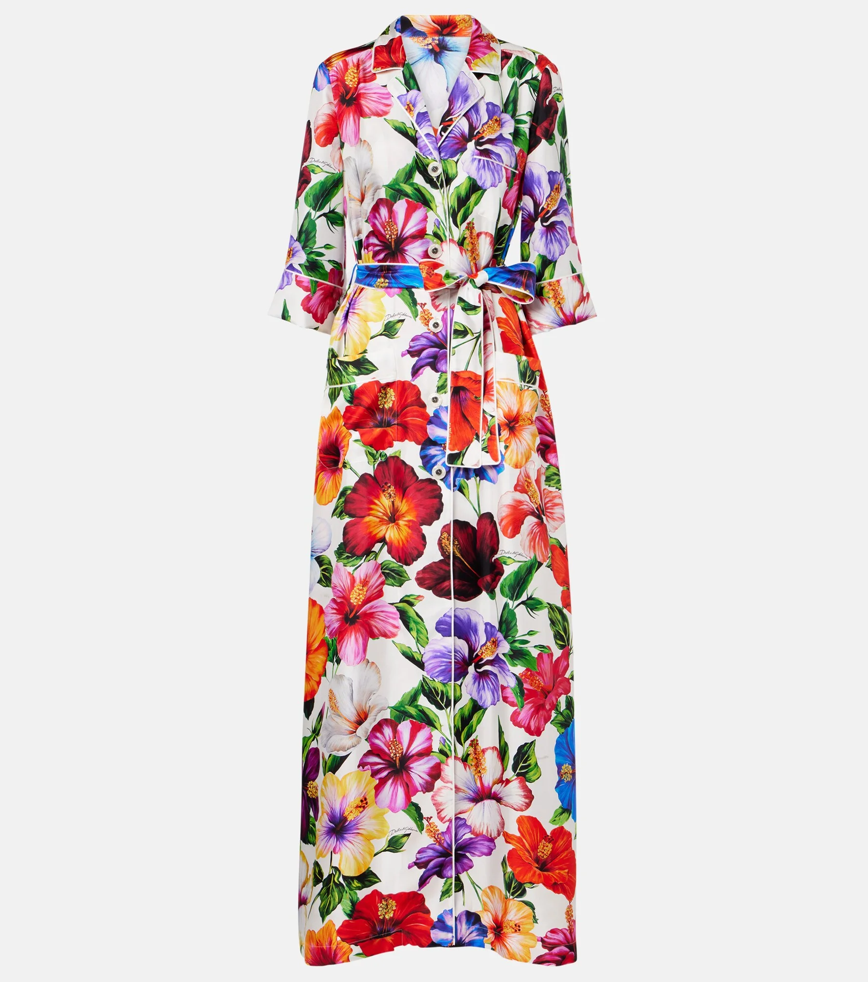 Floral belted silk satin maxi dress - 1