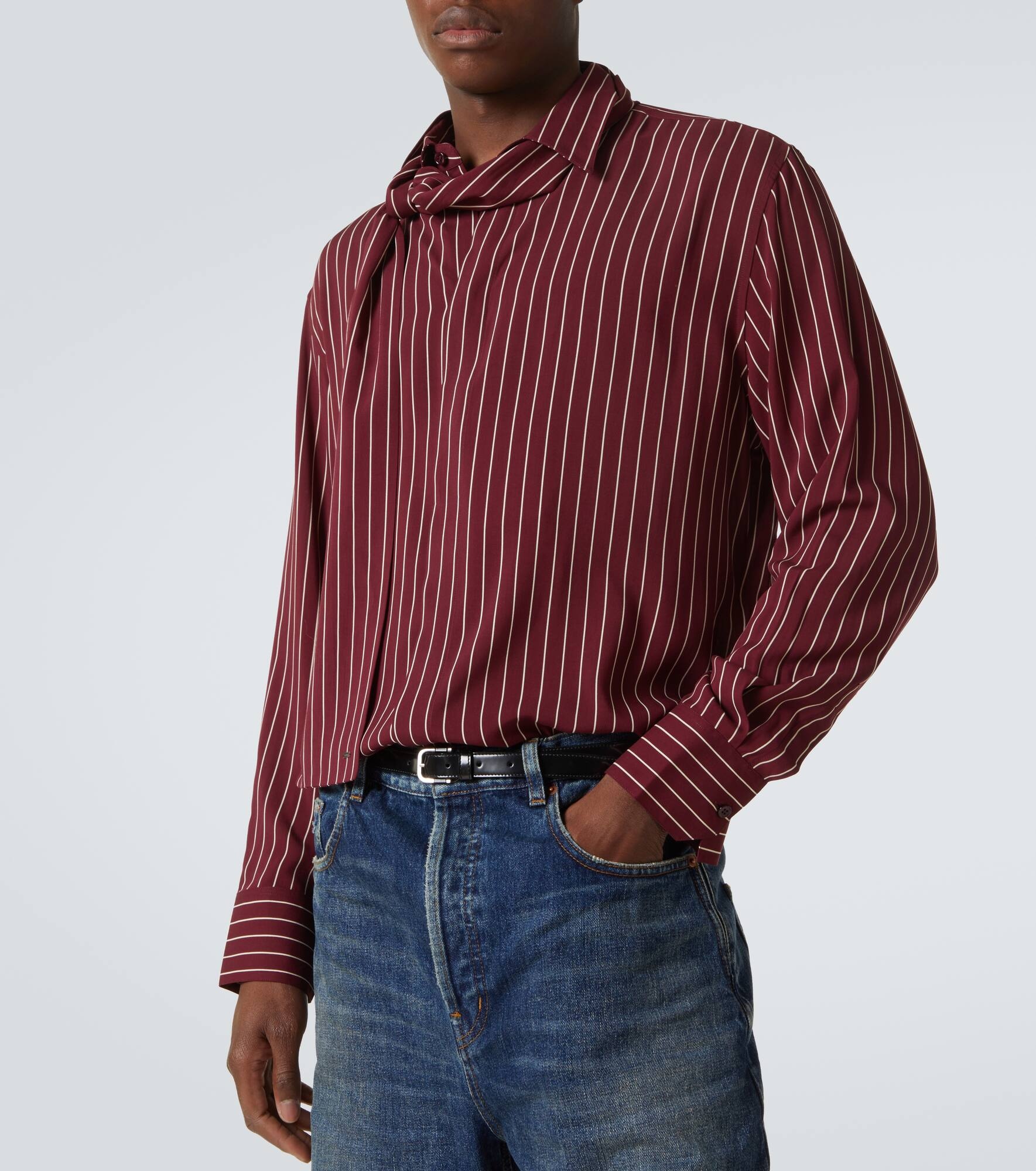 Tie-neck striped shirt - 5