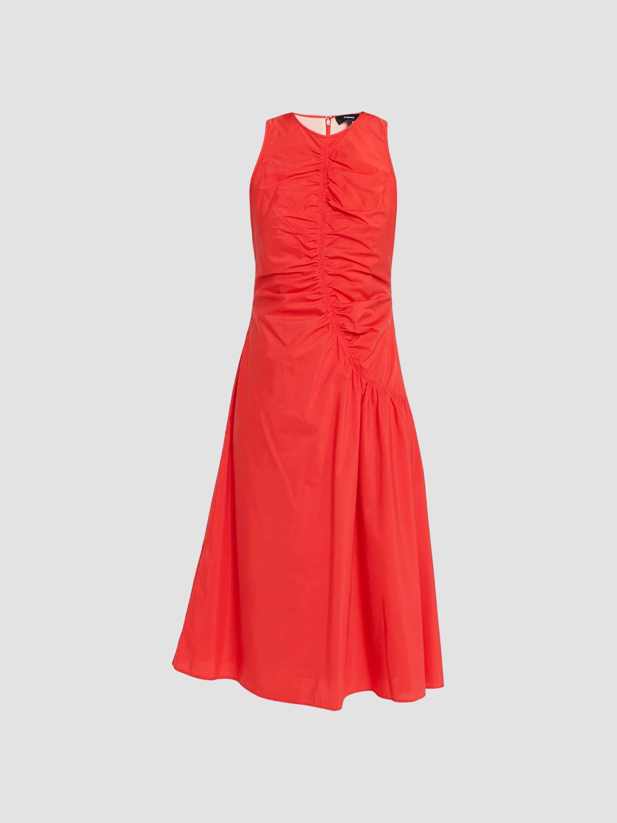 Women's Asymmetrical Ruched Soft Lawn Midi-Dress - Poppy - 1