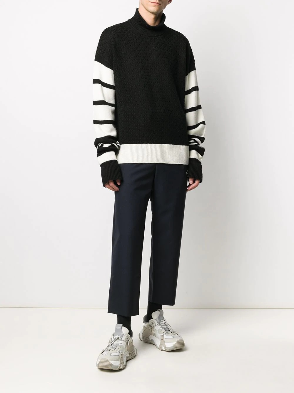 striped-sleeve jumper - 2