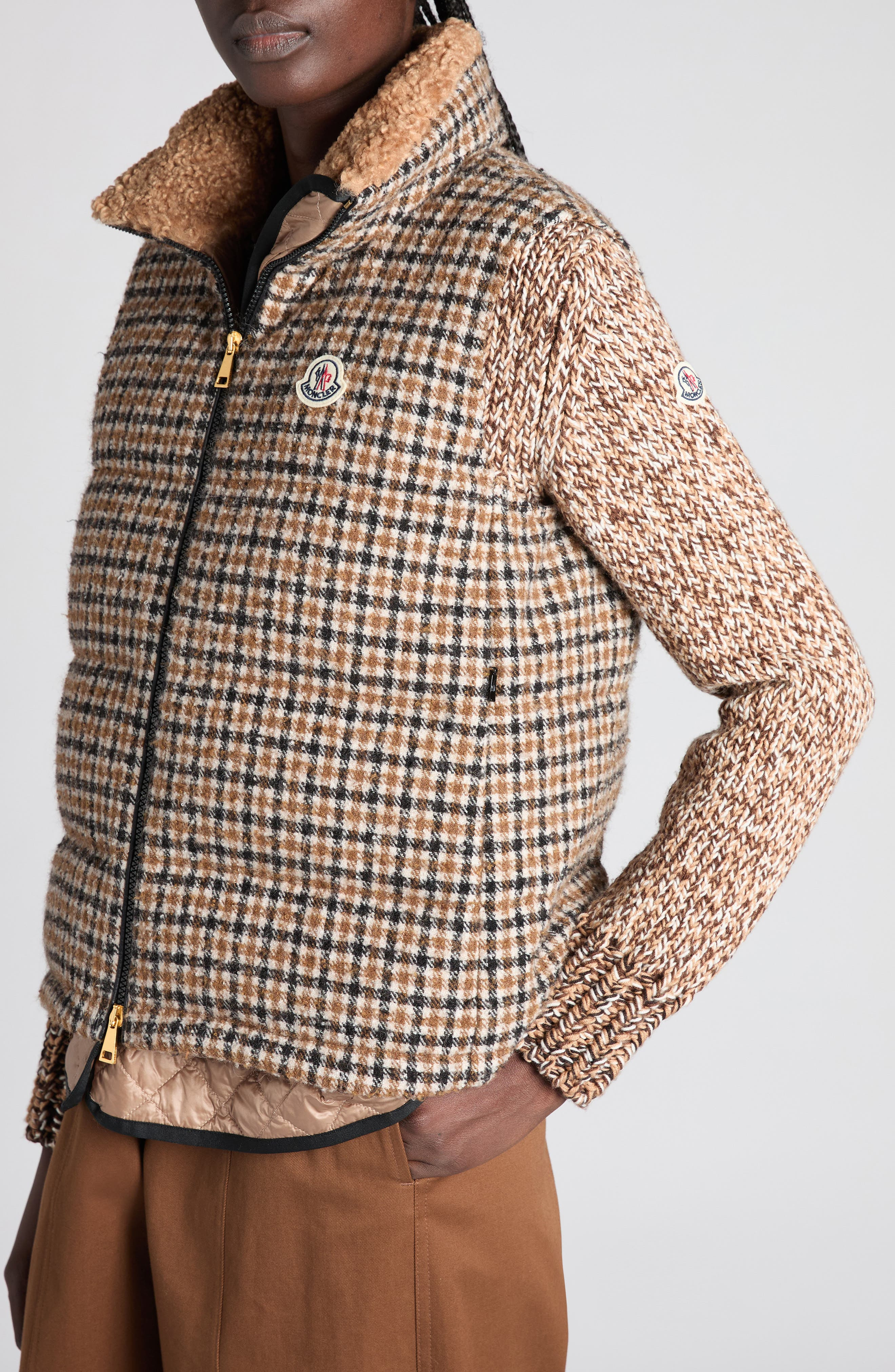 Moncler Touvet 3-in-1 Down Vest in Brown/Beige Check at Nordstrom - 5