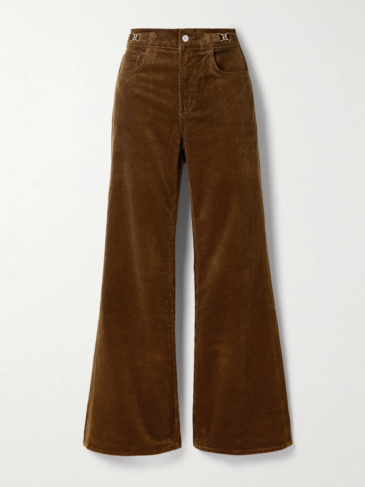 Kimberly Horsebit-embellished Stretch-cotton Corduroy Flared Pants - 1