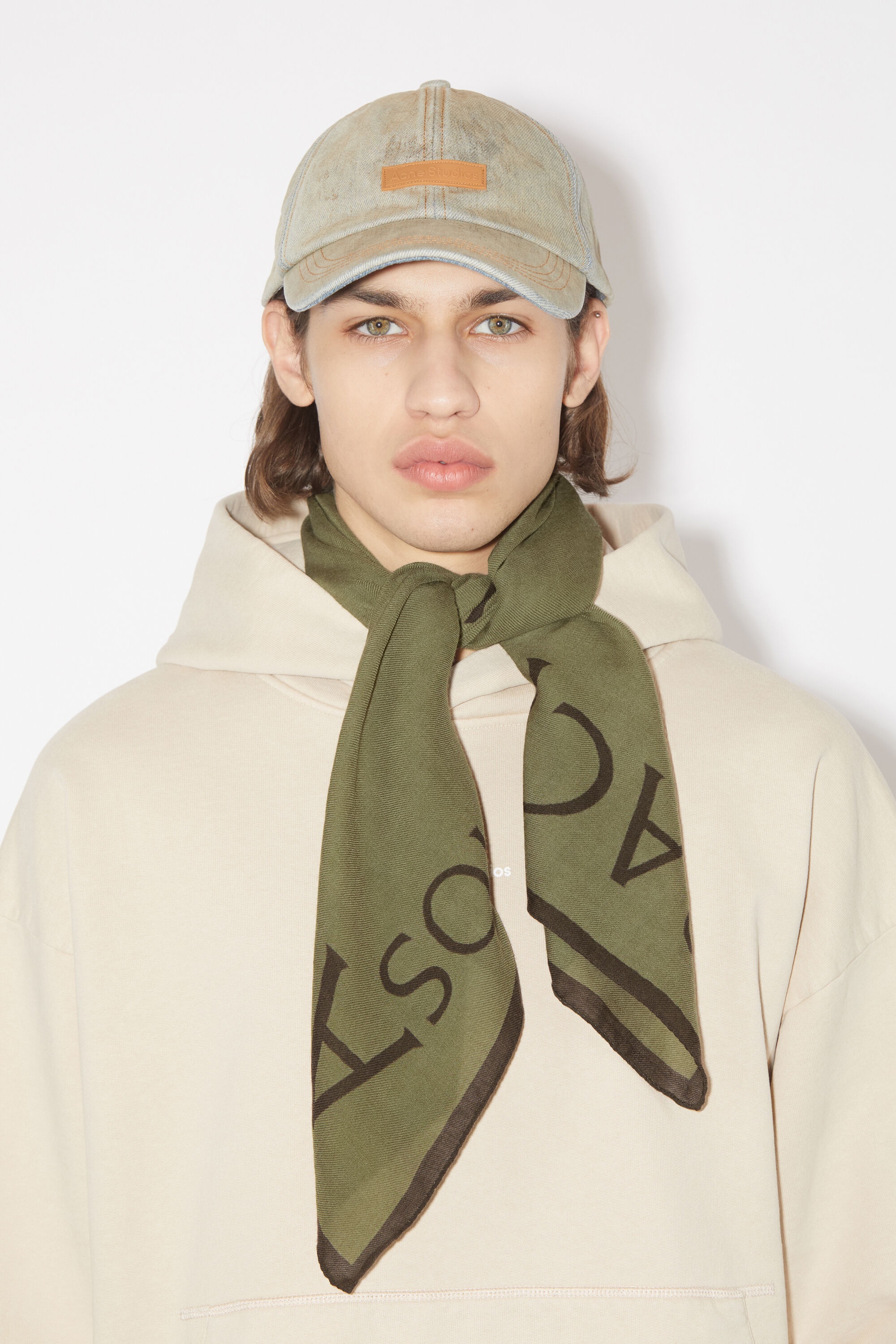 Logo wool square scarf - Dark Olive - 3