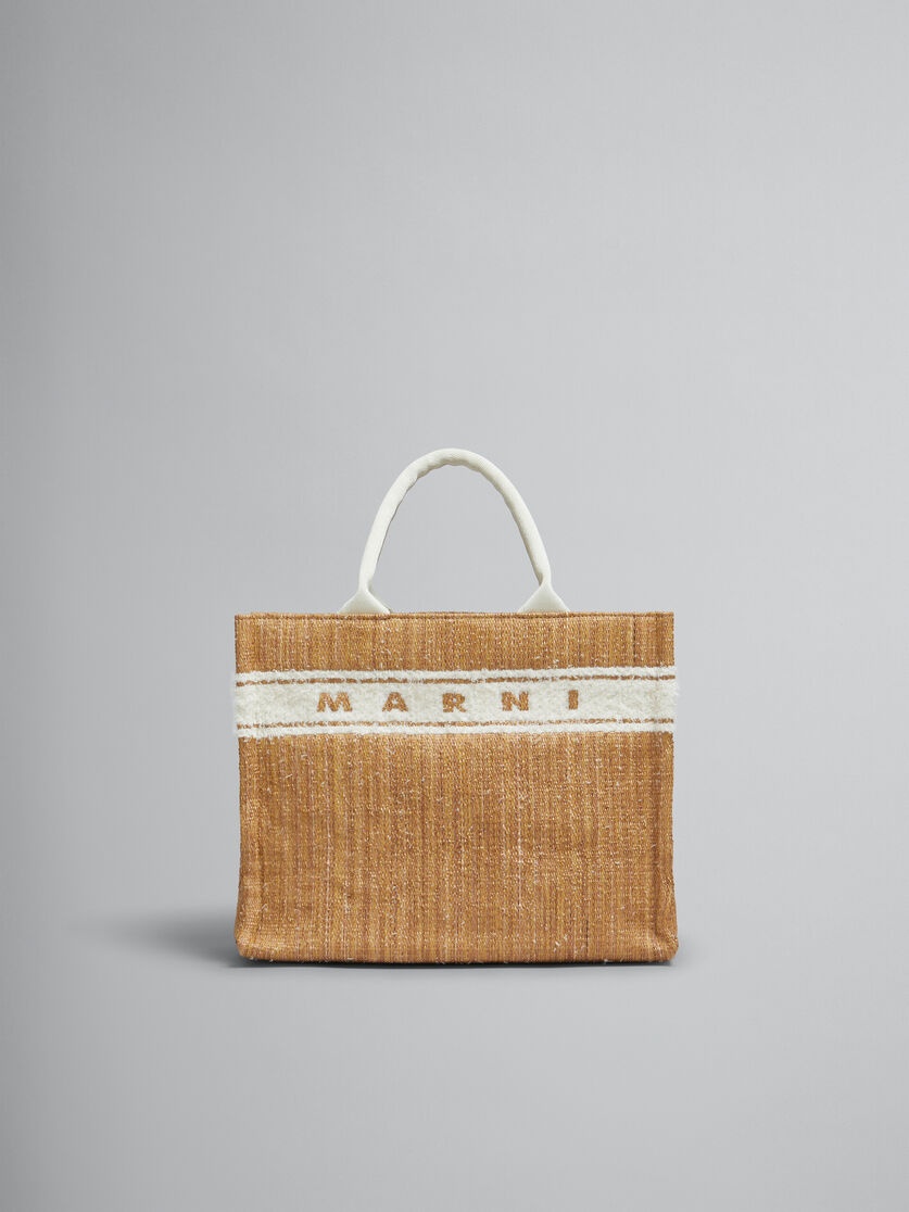 ECRU RAFFIA-EFFECT SMALL TOTE BAG WITH TUFTED LOGO - 1