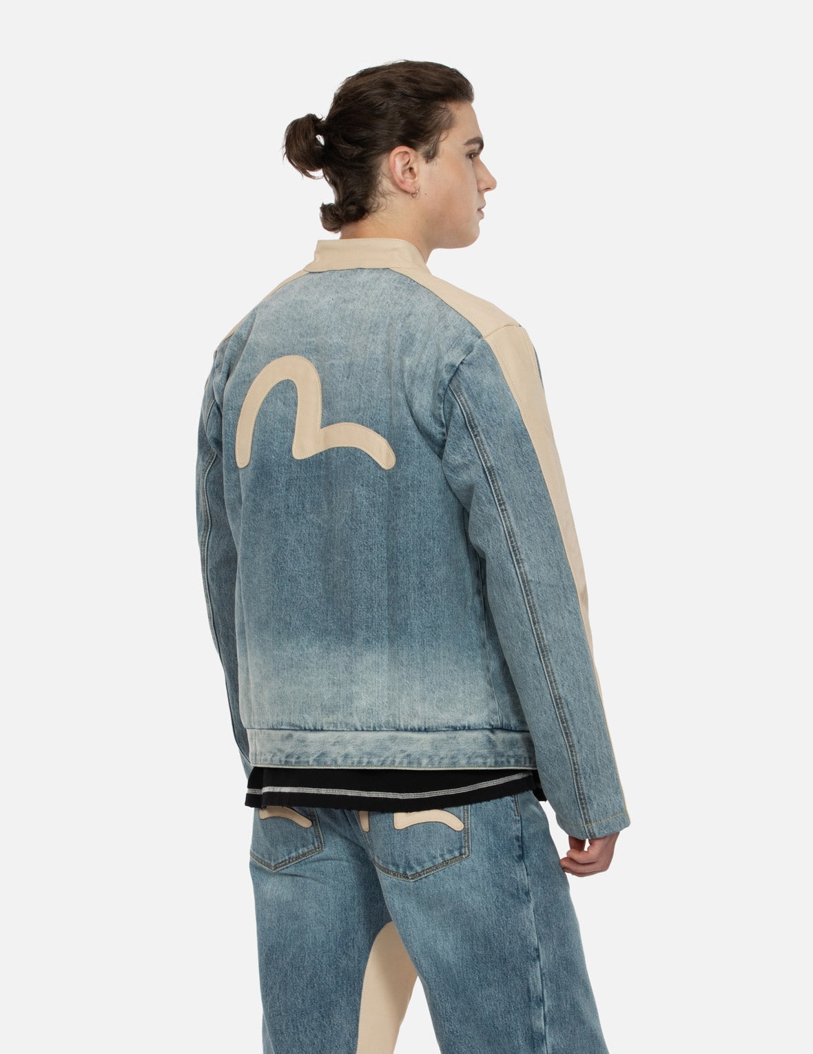LEATHER LOGO AND SEAGULL APPLIQUÉ REGULAR FIT DENIM MOTO JACKET - 8