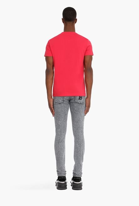 Slim gray cotton jeans with Balmain monogram - 3