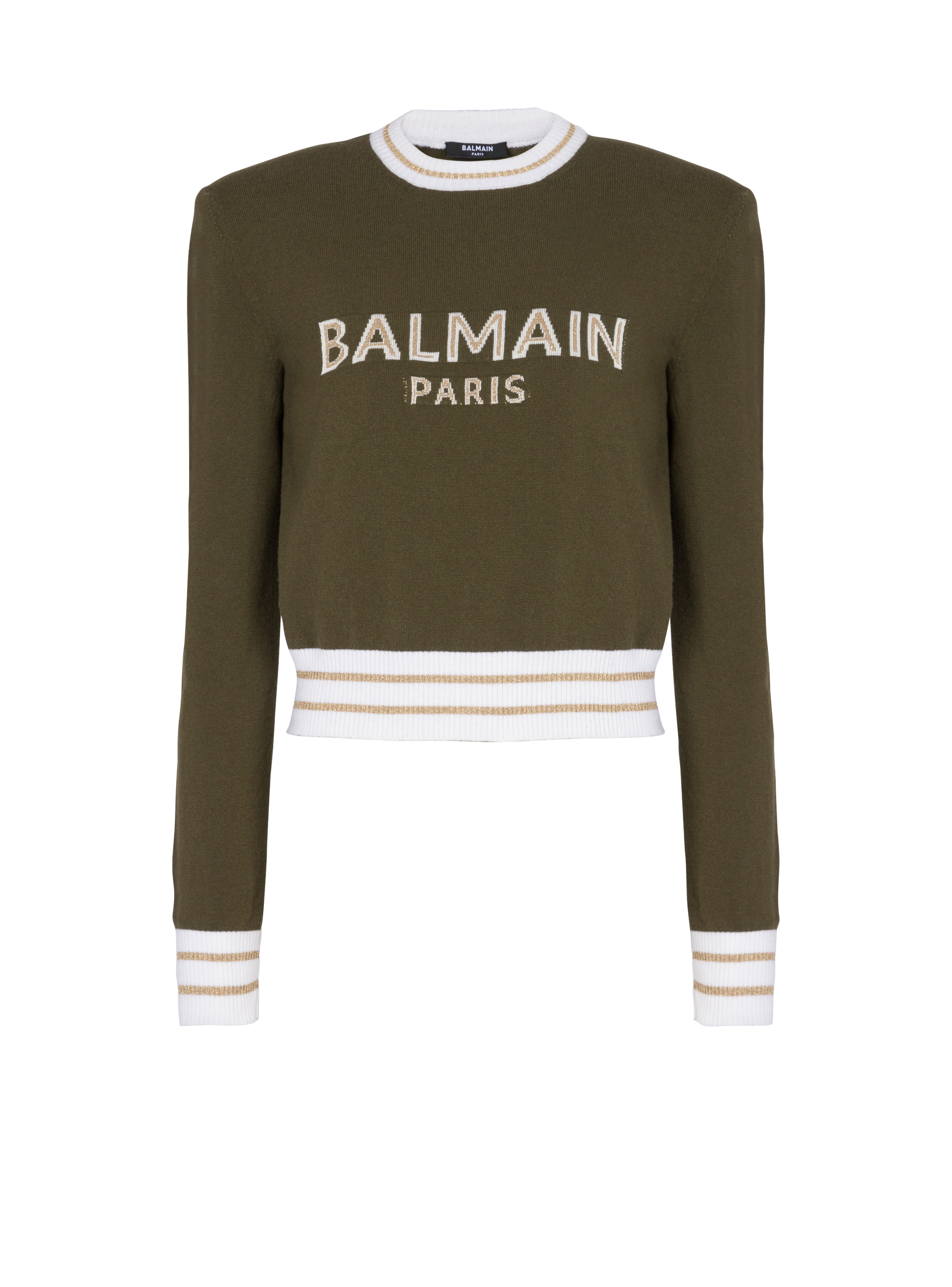 Cropped wool jumper with Balmain logo - 1