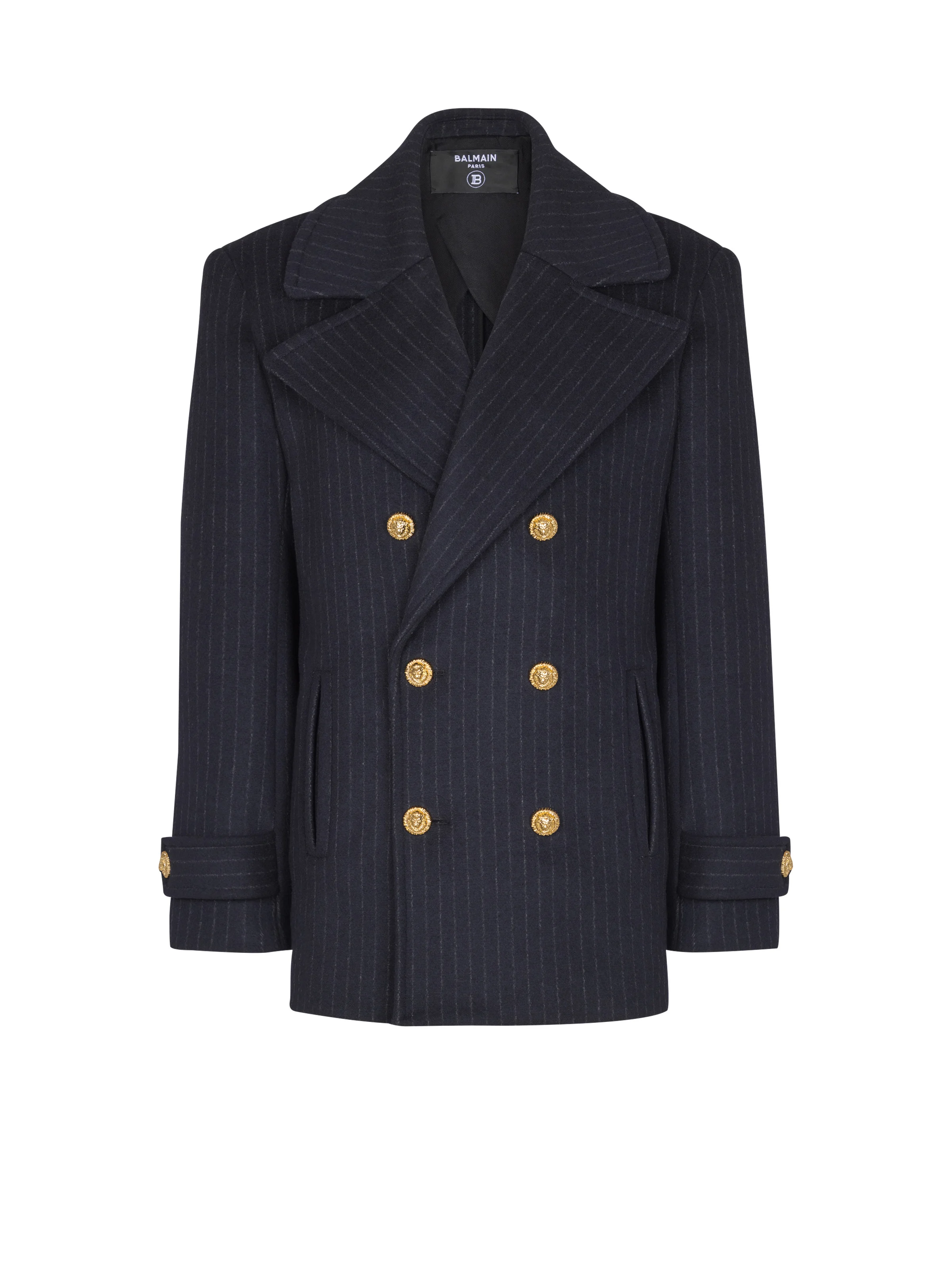 Short striped wool pea coat - 1