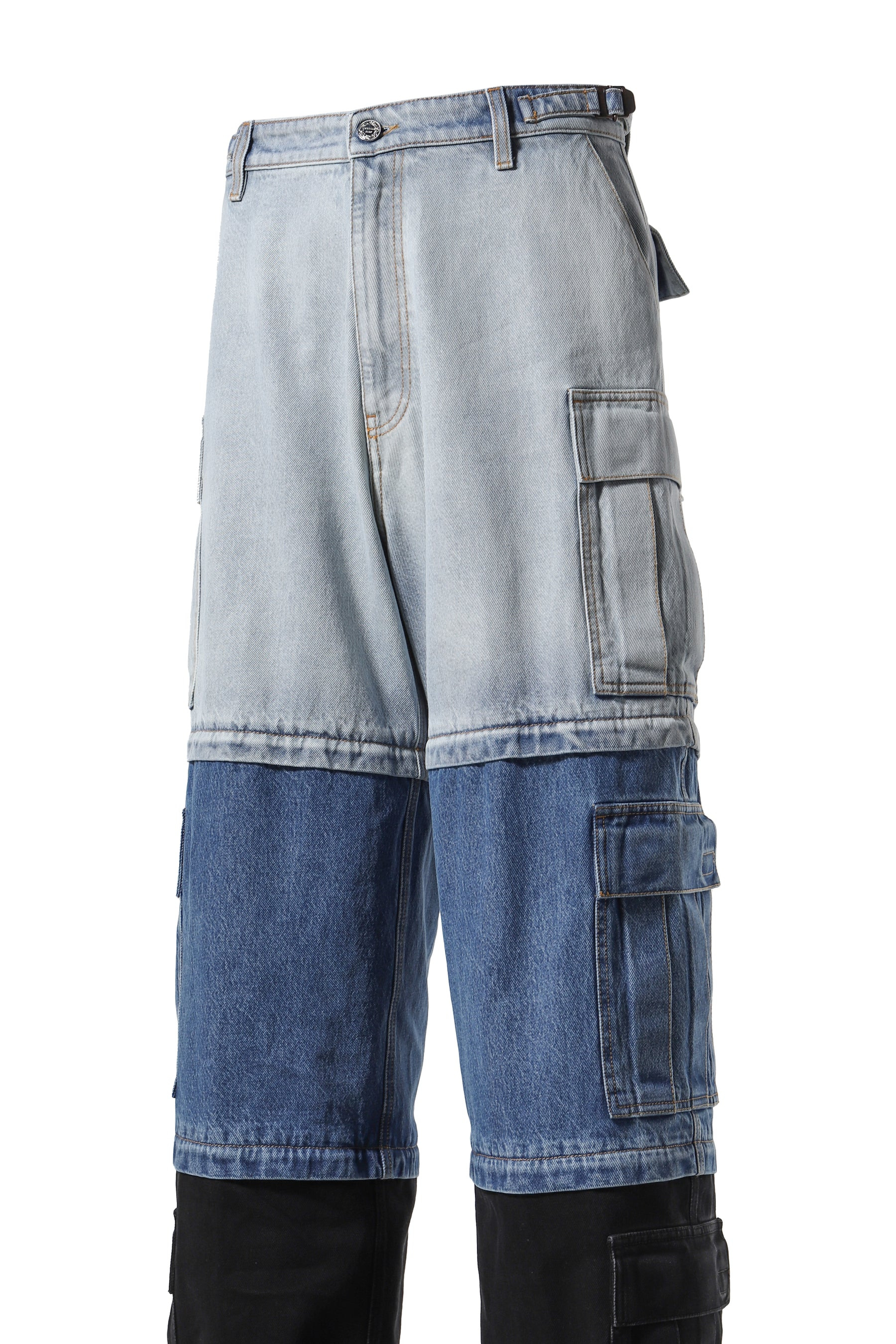 DECONSTRUCTED TRIPLE CARGO PANTS / L.BLU/MID BLU/BLK - 14