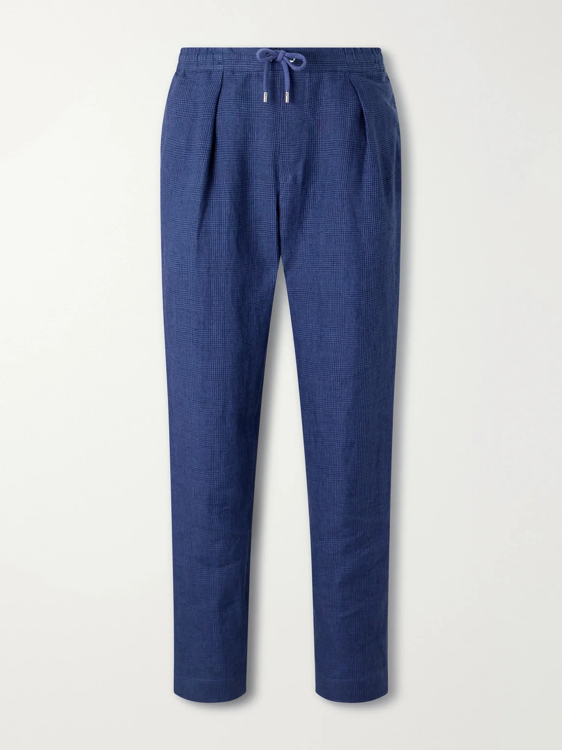 Prince of Wales Linen Straight-Leg Pleated Drawstring Trousers - 1