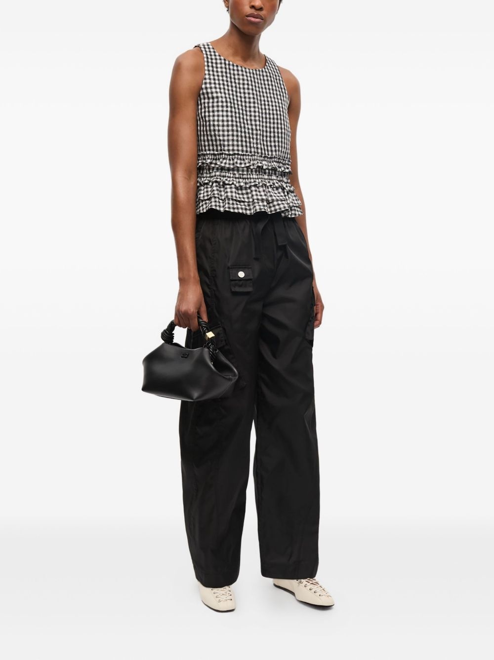 check-print ruffled top - 2