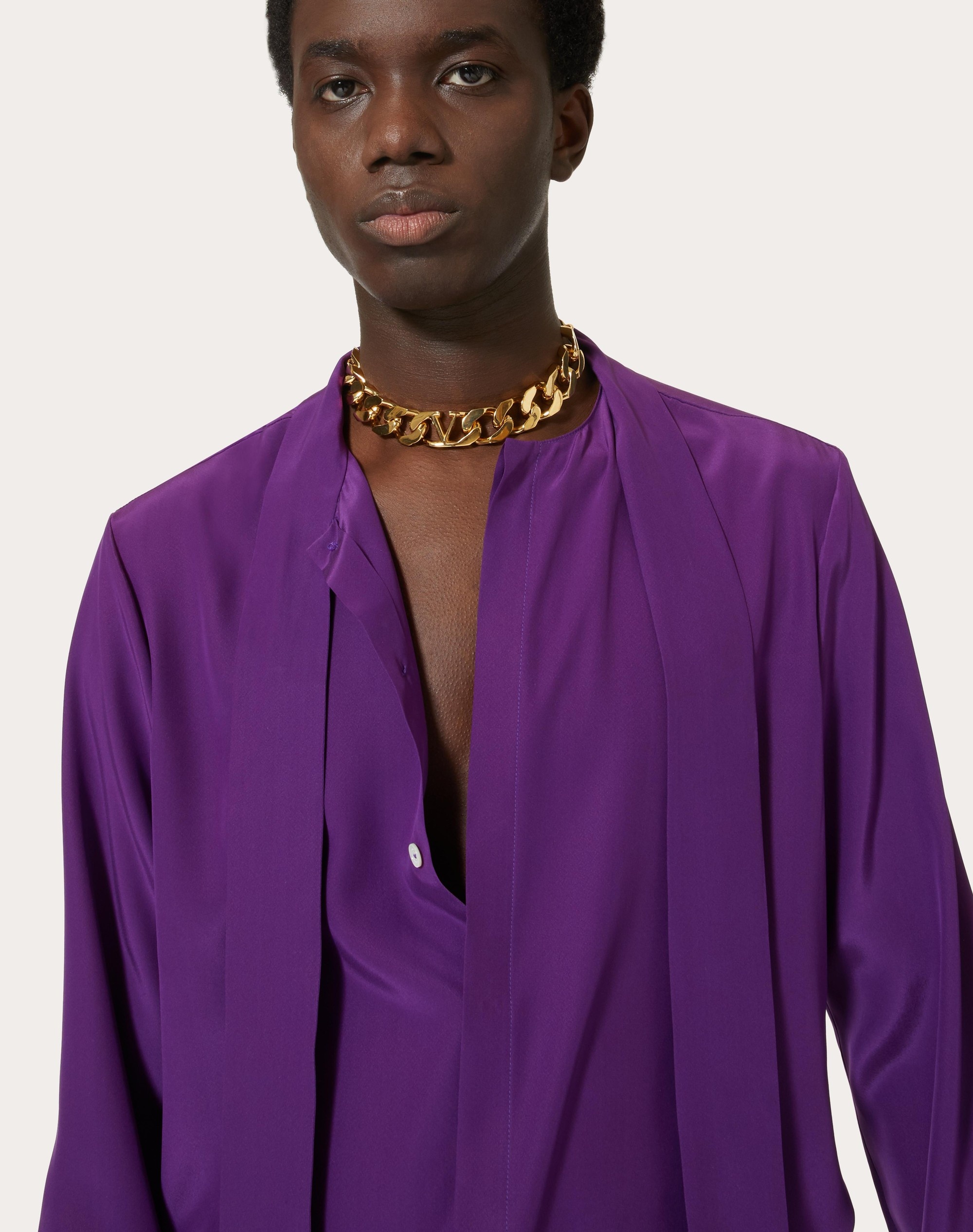 WASHED SILK SHIRT WITH NECK TIE - 5