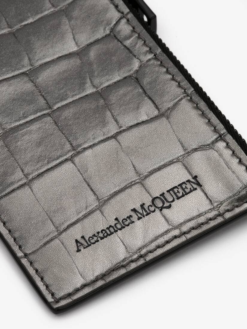 Embossed Croc Card Holder With Strap in Graphite - 4