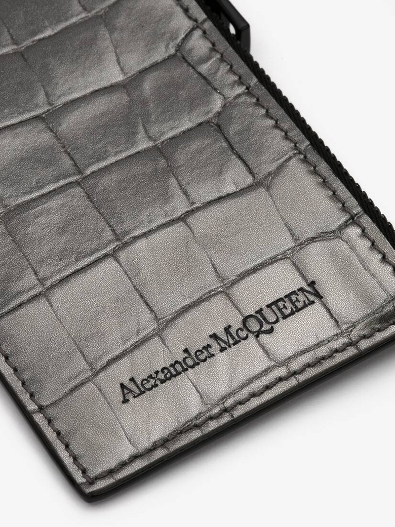 Alexander McQueen Embossed Croc Card Holder With Strap in Graphite outlook