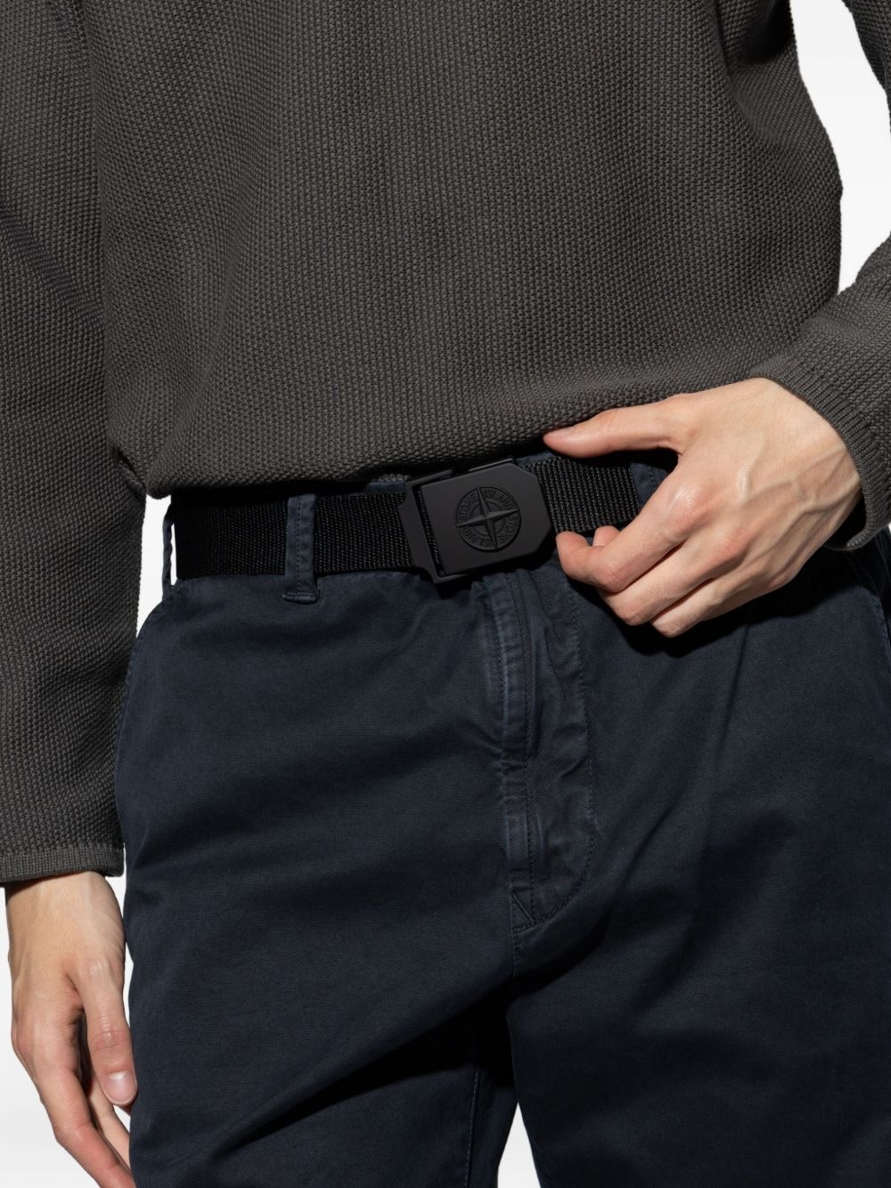 logo-buckle tape belt - 4