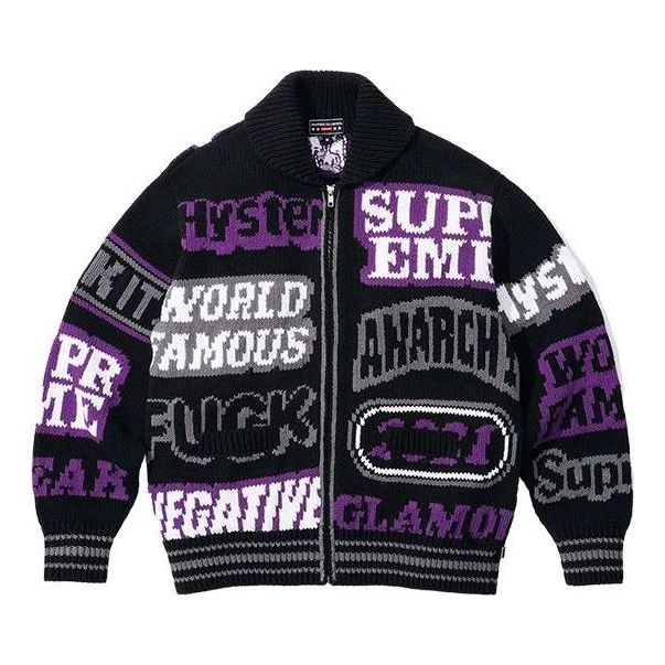 Supreme x HYSTERIC GLAMOUR Logos Zip Up Sweater 'Black Purple White' SUP-SS21-536 - 1