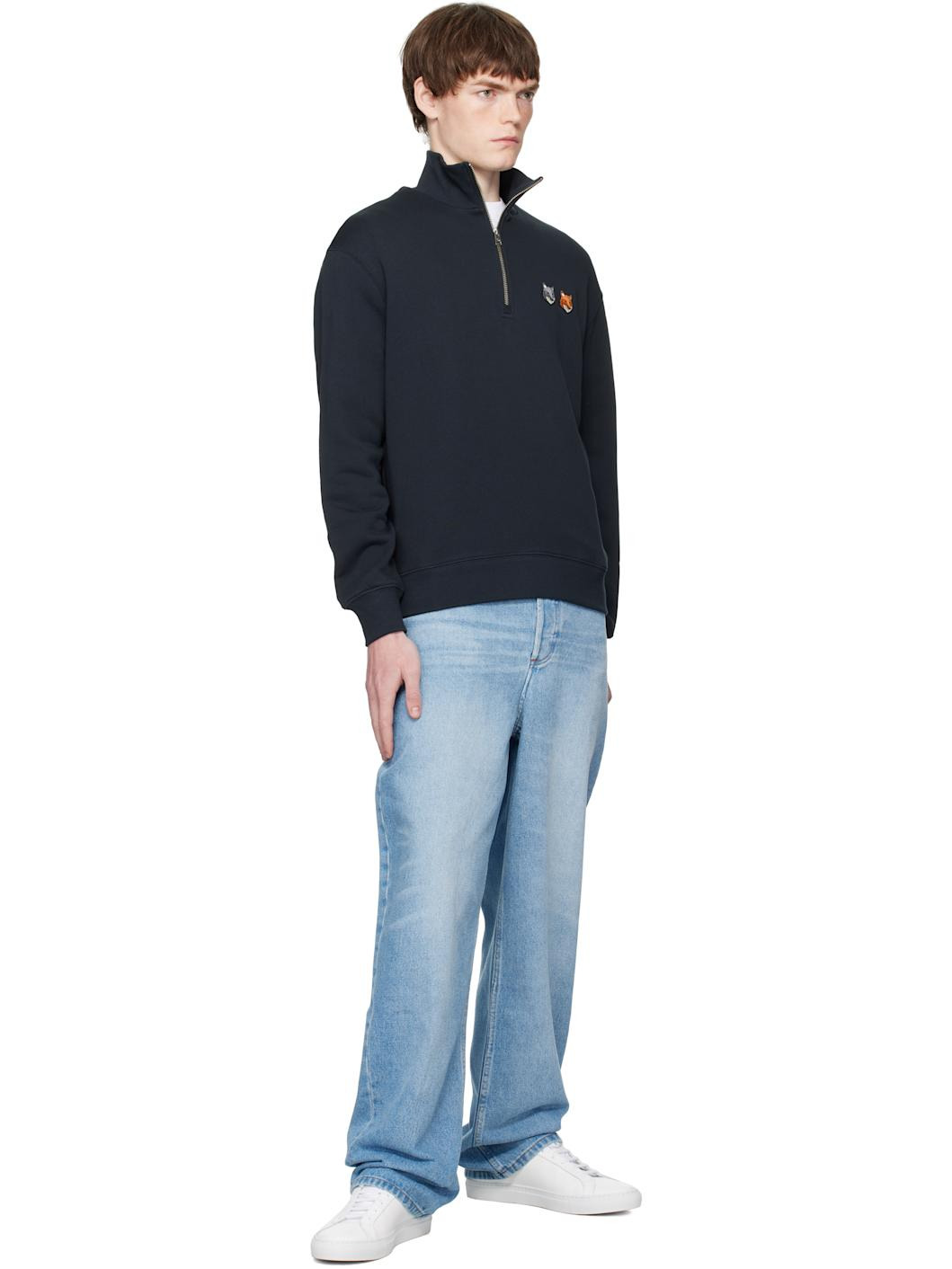 Navy Double Bold Fox Head Half Zip Comfort Sweatshirt - 4