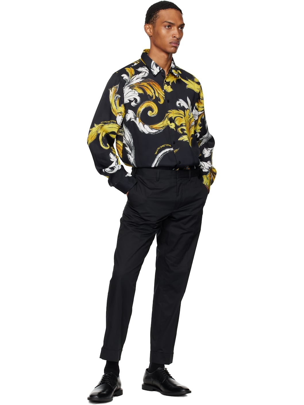Black & Gold Outline Barocco Regular-Fit Shirt - 4