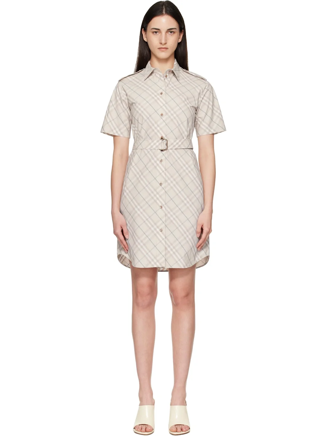 Beige Check Minidress - 1