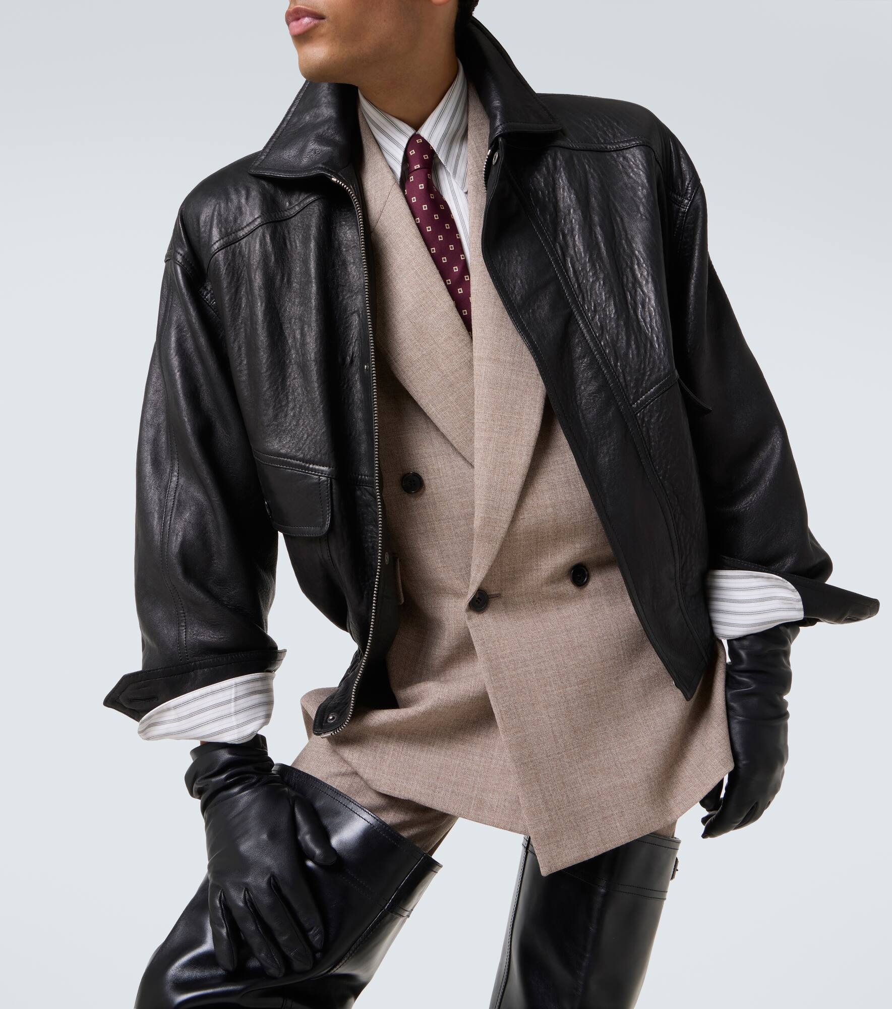 Leather bomber jacket - 5