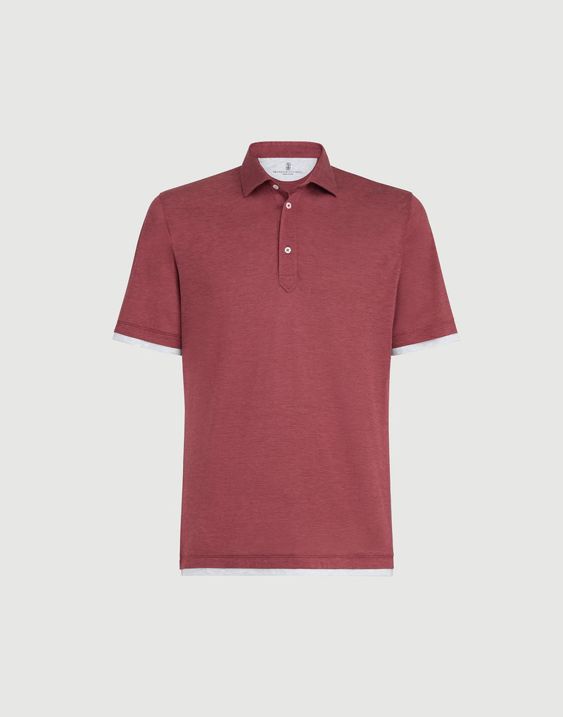 Silk and cotton jersey polo with shirt-style collar and faux-layering 1