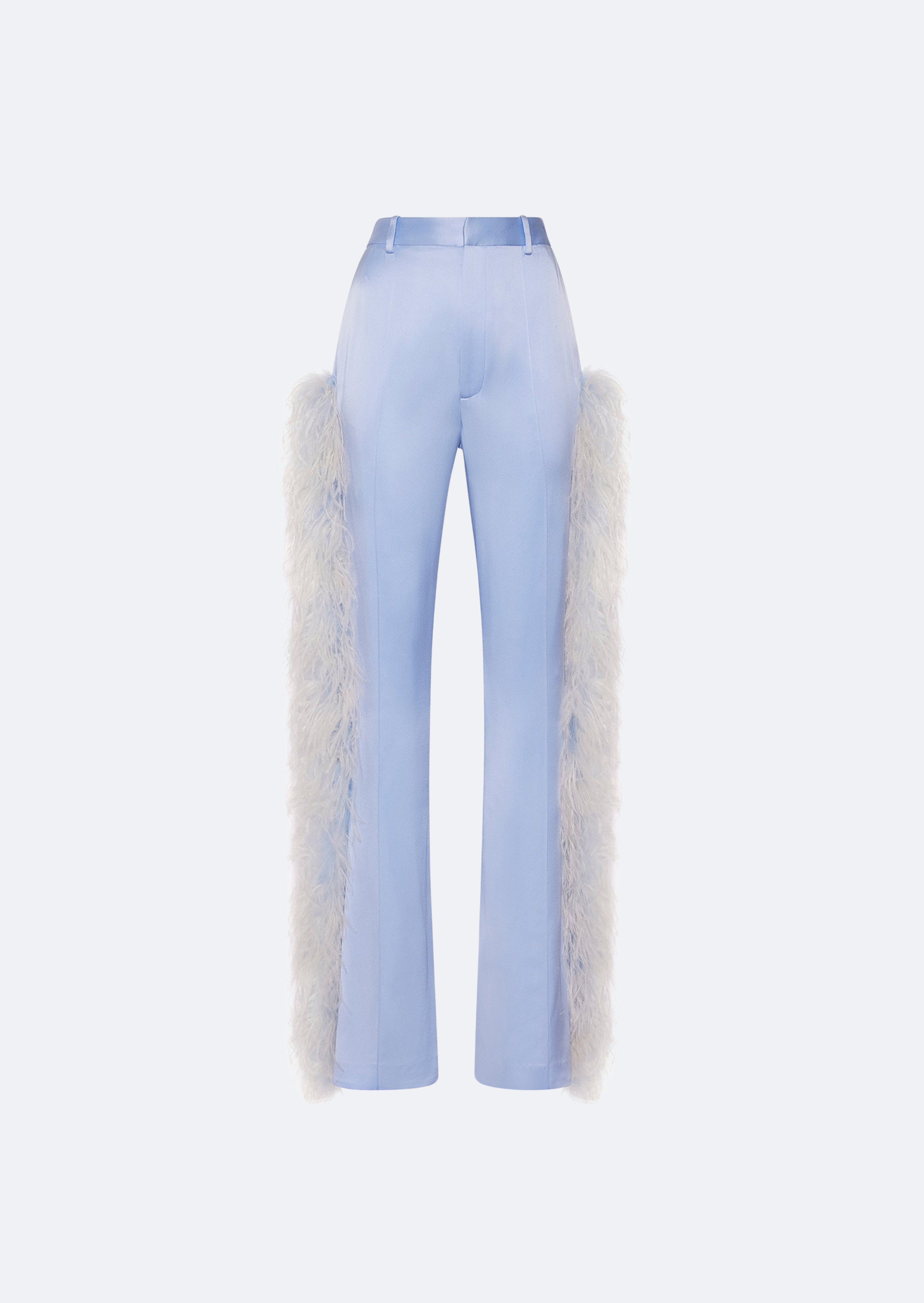 Satin High Waisted Flared Pant With Feathers - 1