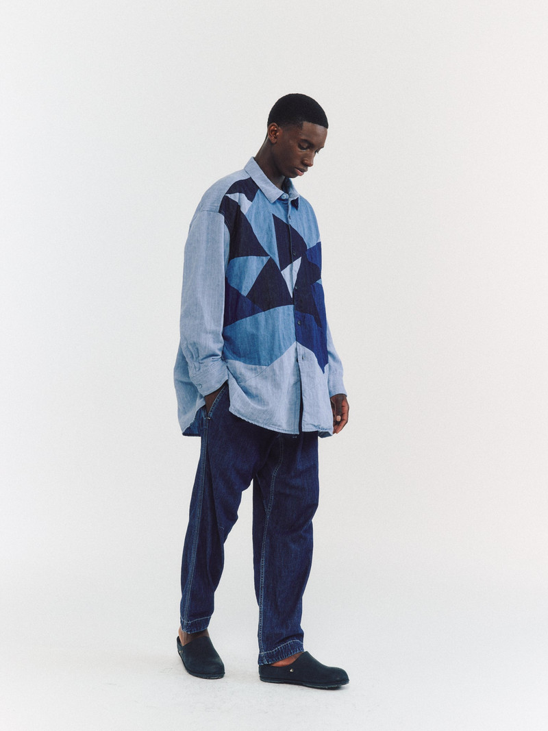 HAMNET FLOWER SHIRT -MIX FABRIC - LIGHT INDIGO 3