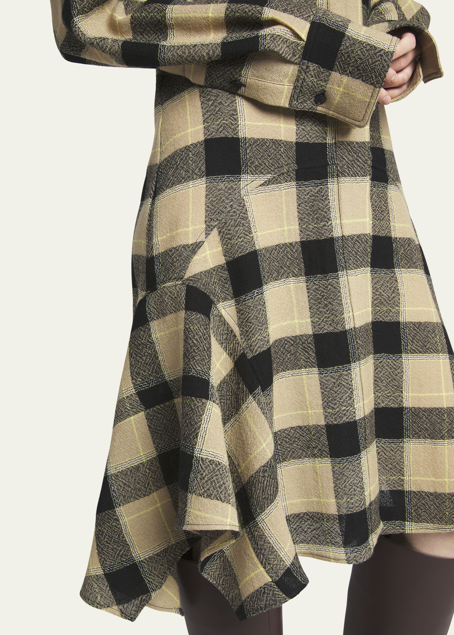 Plaid Wool Asymmetric Midi Shirtdress - 5