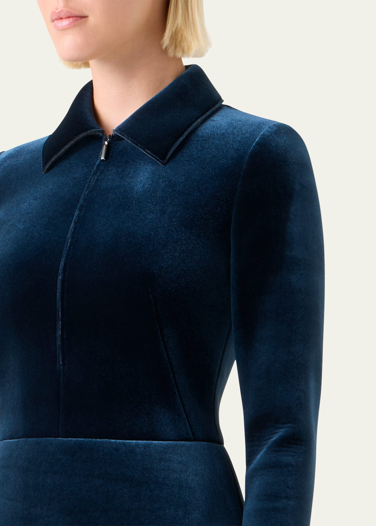 Long-Sleeve Neoprene Velvet A-Line Shirtdress - 5