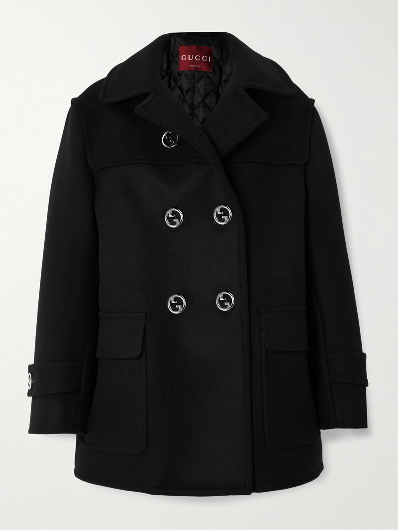 Double-breasted padded wool jacket Black 1