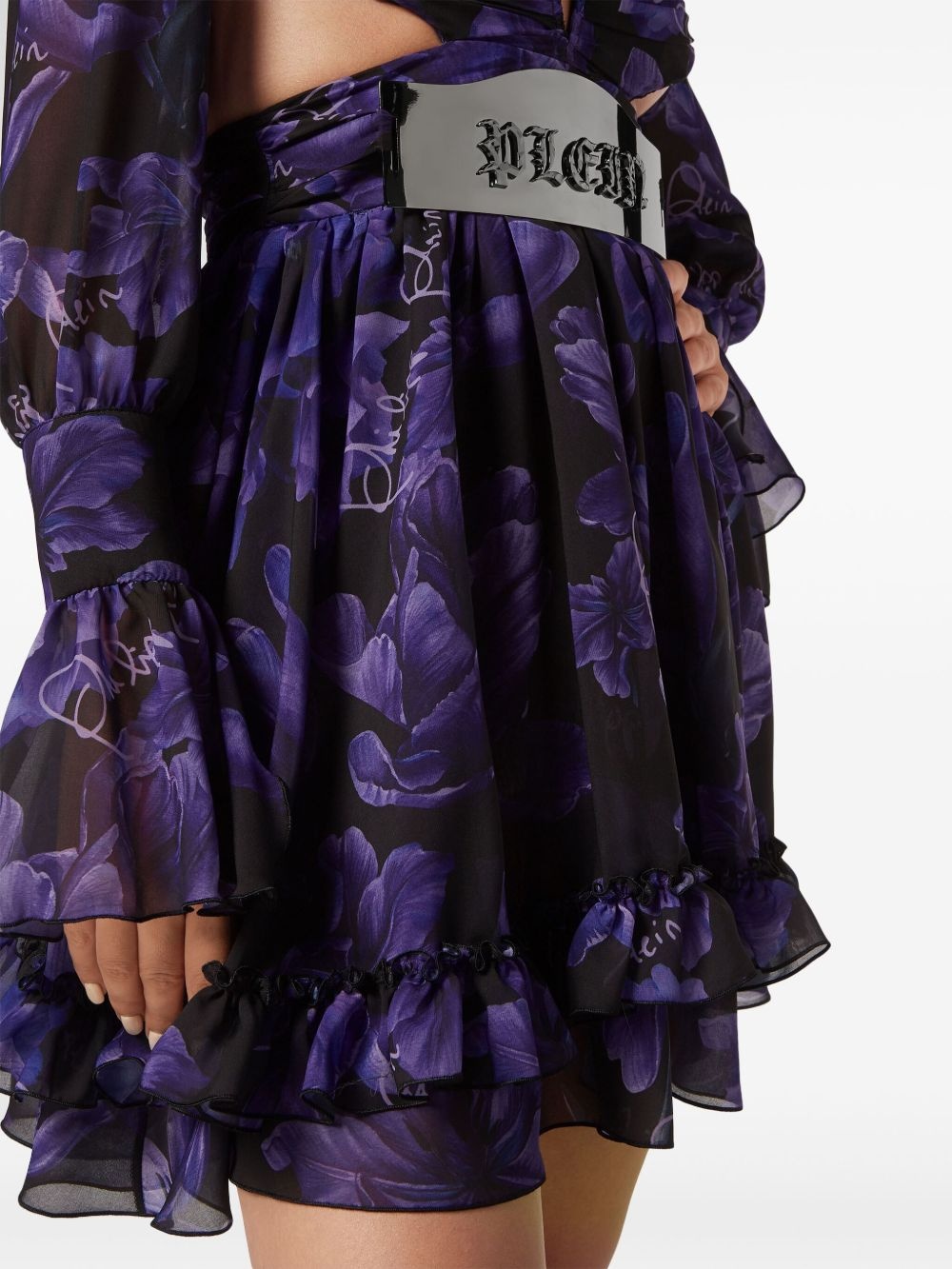 floral-print chiffon mini dress - 3