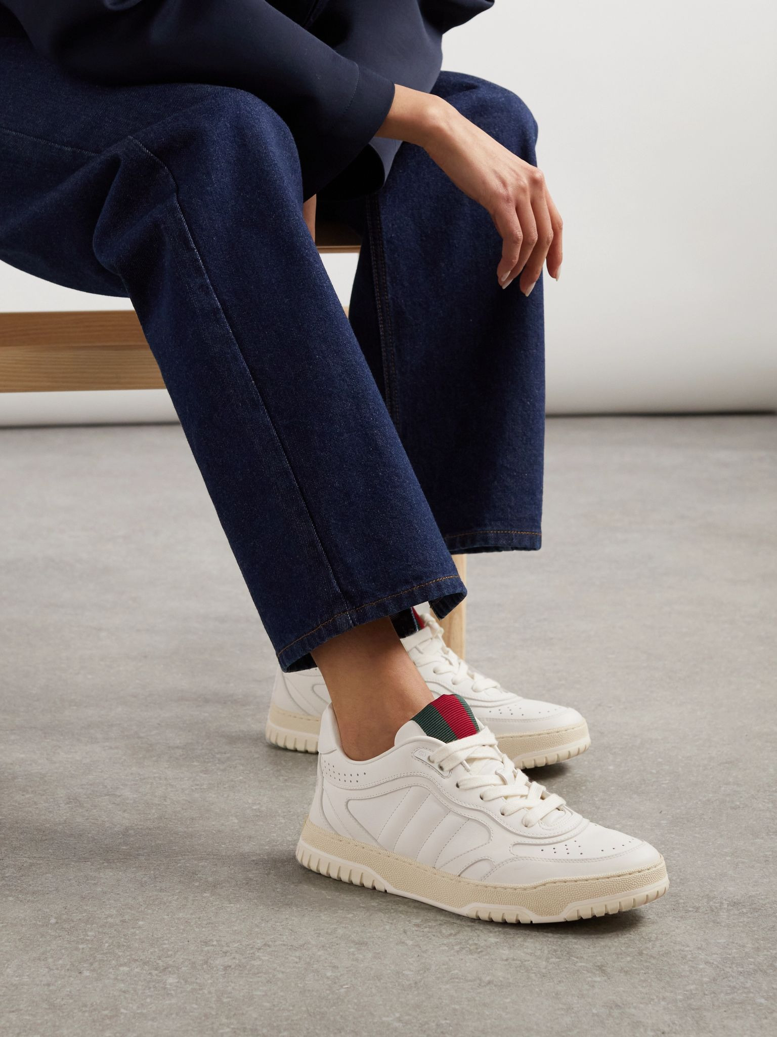 Re-Web grosgrain-trimmed leather sneakers White - 2