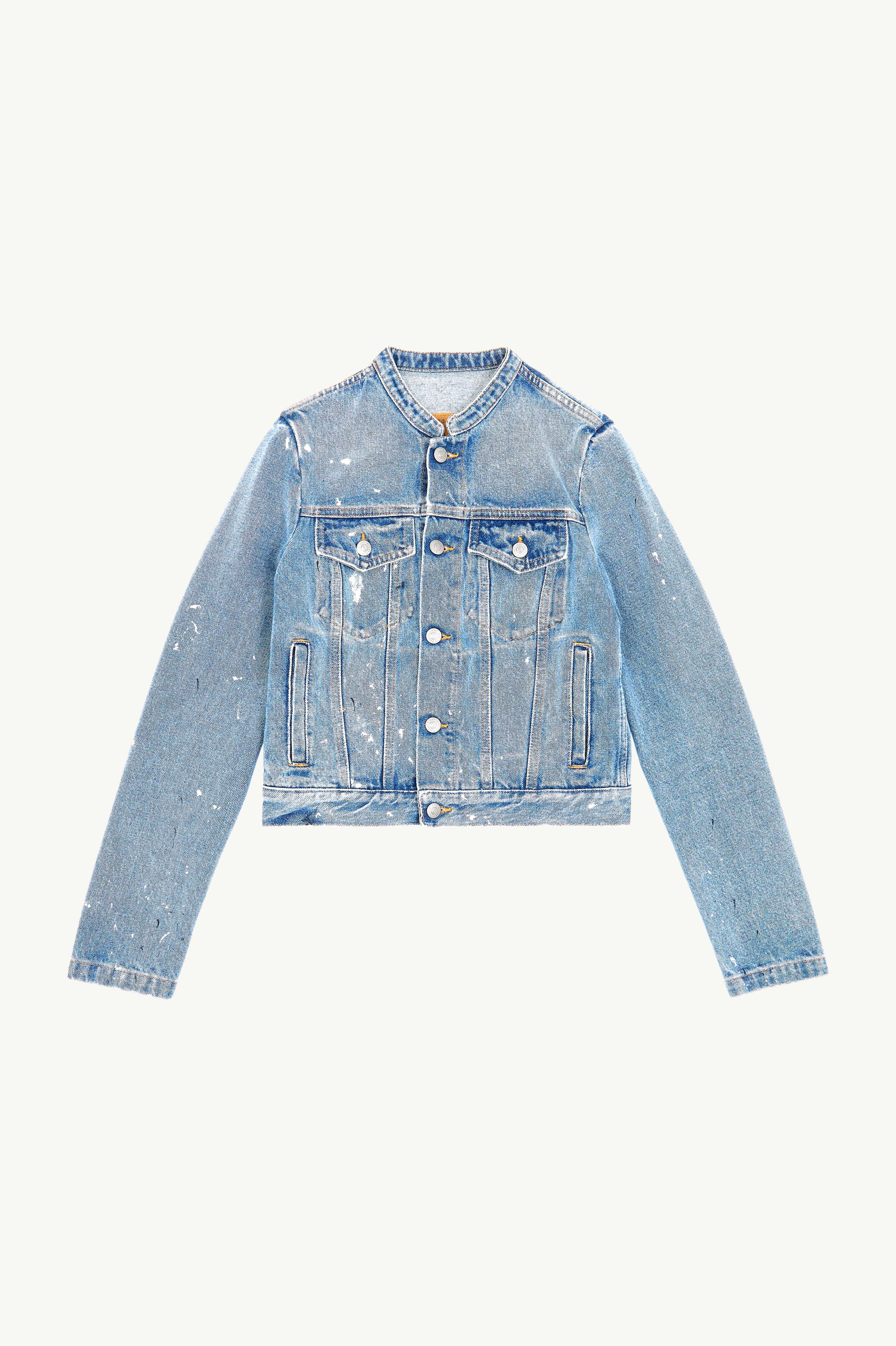 Collarless Denim Jacket - 1