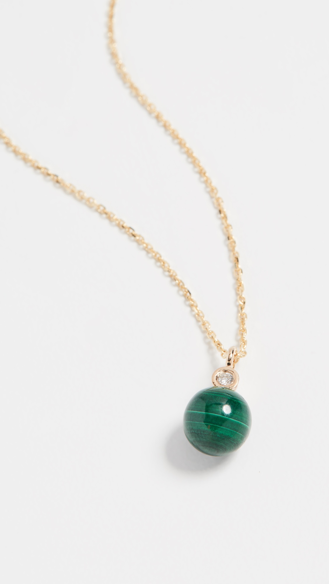 14k  Malachite and Diamond Dot Necklace - 5
