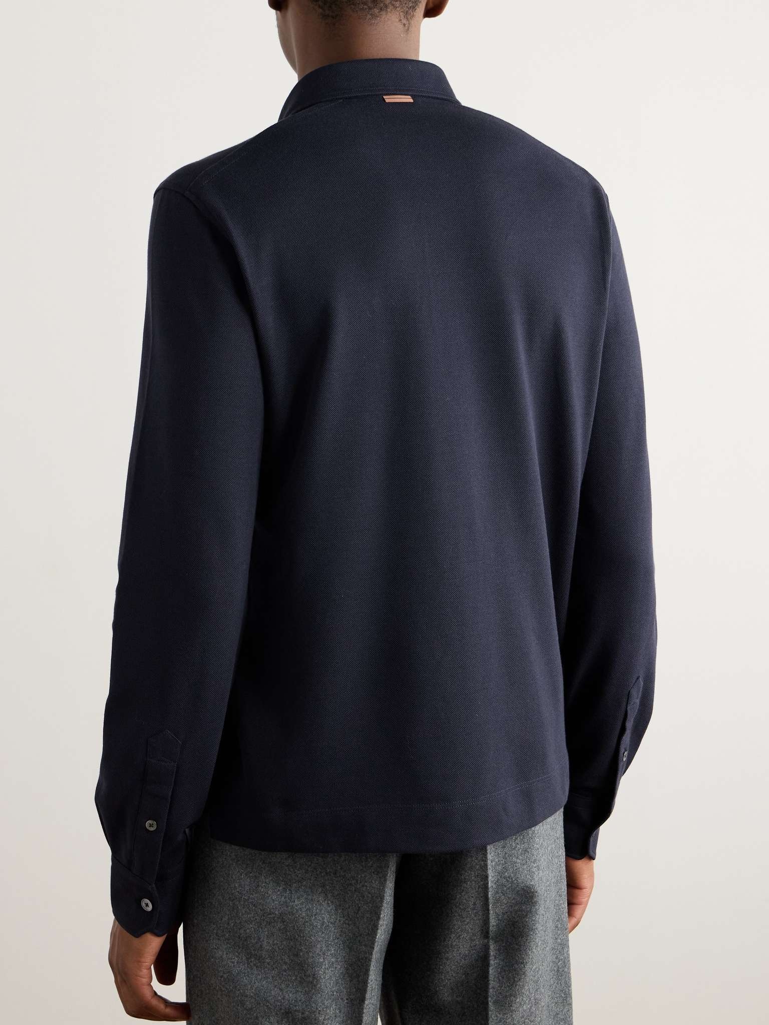 Slim-Fit Suede-Trimmed Cotton-Piqué Polo Shirt - 6