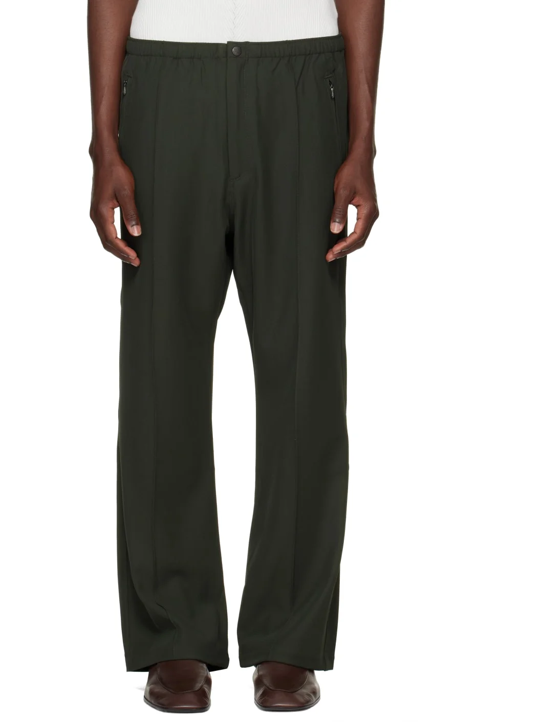 Khaki Cavalry Twill Boot-Cut Warm Up Trousers - 1